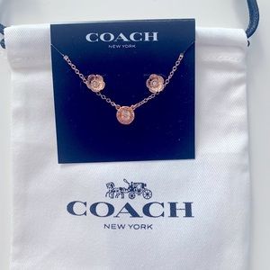 COACH Rose Gold  Halo Necklace & Tea Rose Earrings